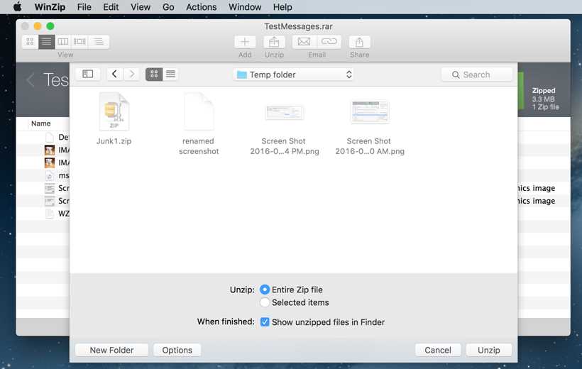 Using Finder to find the Zip file