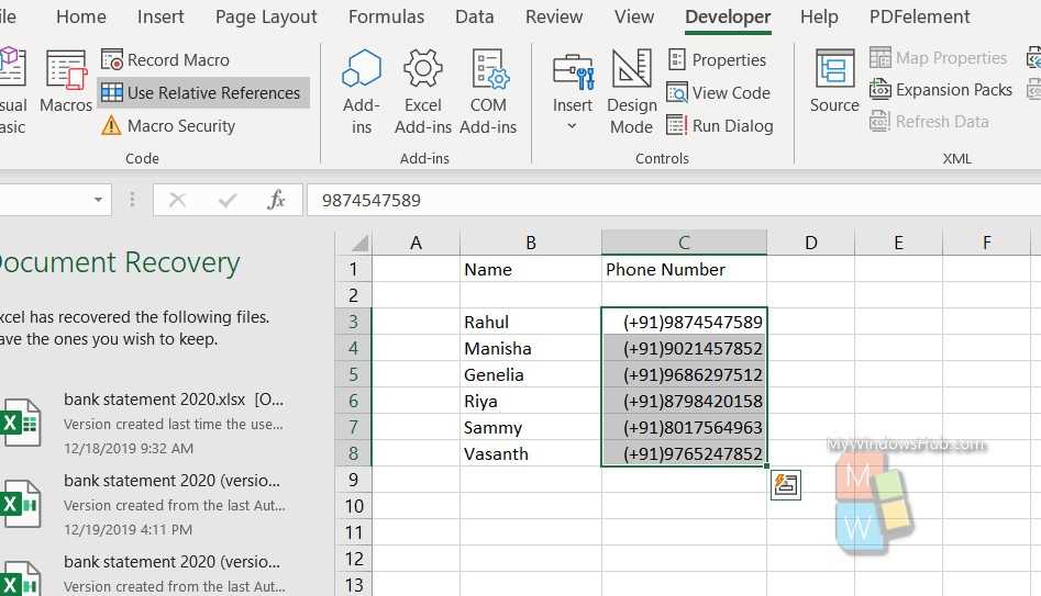 Excel Phone Number Format