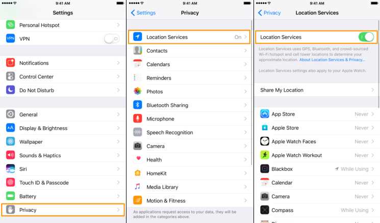 Reset Location & Privacy Settings